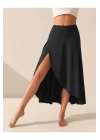 bysoca Kadın Siyah Yüksek Bel Cepli Şortlu Asimetrik Yandan Yırtmaçlı Uzun Spor Yoga Eteği