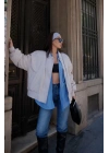 Cepli Bomber Ceket Mont - Beyaz