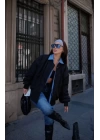 Cepli Bomber Ceket Mont - Siyah