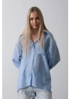 Cepli Oversize Gömlek - Koyu Mavi