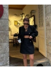 CHANEL CROP CEKET-KISA ETEK TAKIM - Siyah