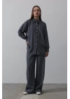 Çizgili Cep Detaylı Oversize Takım - Bebe Mavisi