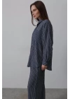 Çizgili Cep Detaylı Oversize Takım - Bebe Mavisi