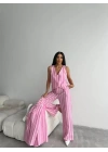 ÇİZGİLİ KETEN YELEK-PANTOLON TAKIM - Pembe