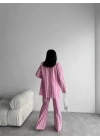 ÇİZGİLİ KETEN YELEK-PANTOLON TAKIM - Pembe