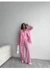 ÇİZGİLİ KETEN YELEK-PANTOLON TAKIM - Pembe