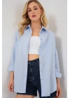 Çizgili Oversize Gömlek 20332 - Açık Mavi