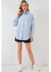 Çizgili Oversize Gömlek 20332 - Açık Mavi