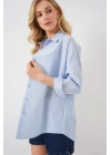 Çizgili Oversize Gömlek 20332 - Açık Mavi
