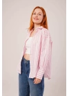 Çizgili Rahat Kesim Pembe Gömlek