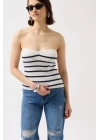Çizgili Straplez Dokulu Bluz