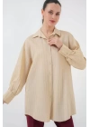Çizgili Uzun Gömlek Tunik 5963 - Bej