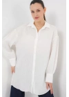 Çizgili Uzun Gömlek Tunik 5963 - Beyaz