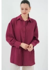 Çizgili Uzun Gömlek Tunik 5963 - Bordo
