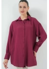Çizgili Uzun Gömlek Tunik 5963 - Bordo
