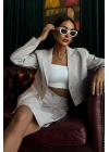 Crop Ceketli Ve Pile Etekli Garnili Takım 10111