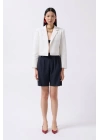 Crop Keten Blazer Ceket