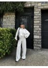 Crop, Pantolon Fitilli İkili Takım -Beyaz
