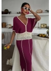 Dantel Desenli V Yaka Triko Elbise 2844