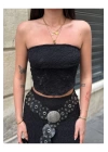 bysoca Kadın Siyah Güpür Dantel Straplez Büstiyer Yazlık Crop Top