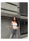 bysoca Kadın Beyaz Güpür Dantel Straplez Büstiyer Yazlık Crop Top