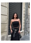 bysoca Kadın Siyah Güpür Dantel Straplez Büstiyer Yazlık Crop Top