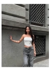 bysoca Kadın Beyaz Güpür Dantel Straplez Büstiyer Yazlık Crop Top
