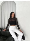 Dantel Uzun Kol Bluz- Siyah