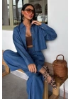 Denim Gömlek Plazzo Pantolon Takım 10163-08