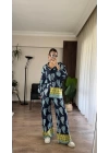 Desenli Saten Bol Takım - İndigo