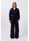 Düğme Detaylı Denim Tulum