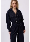 Düğme Detaylı Denim Tulum