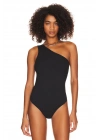 bysoca Kadın Siyah Düşük Omuz Asimetrik Tek Omuz Vücudu Saran Sandy Kumaş Tanga Bodysuit