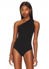 bysoca Kadın Siyah Düşük Omuz Asimetrik Tek Omuz Sıfır Kol Sandy Kumaş Tanga Bodysuit