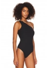 bysoca Kadın Siyah Düşük Omuz Asimetrik Tek Omuz Vücudu Saran Sandy Kumaş Tanga Bodysuit