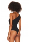 bysoca Kadın Siyah Düşük Omuz Asimetrik Tek Omuz Vücudu Saran Sandy Kumaş Tanga Bodysuit