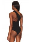 bysoca Kadın Siyah Düşük Omuz Asimetrik Tek Omuz Sıfır Kol Sandy Kumaş Tanga Bodysuit