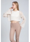 Ekru Ajurlu Crop Bluz - Ekru