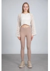 Ekru Ajurlu Crop Bluz - Ekru