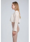 Ekru Ajurlu Crop Bluz - Ekru