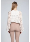Ekru Ajurlu Crop Bluz - Ekru