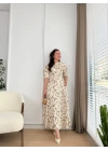 Ekru Yakası Bağlama Detaylı Elbise