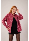 Eskitme Görünümlü Denim Bordo Gömlek