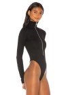 bysoca Kadın Siyah Balıkçı Yaka Fermuarlı Uzun Kollu Vücudu Saran Sandy Kumaş Tanga Bodysuit