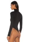 bysoca Kadın Siyah Balıkçı Yaka Fermuarlı Uzun Kollu Vücudu Saran Sandy Kumaş Tanga Bodysuit