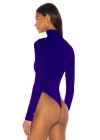 bysoca Kadın Mavi Balıkçı Yaka Fermuarlı Uzun Kollu Vücudu Saran Sandy Kumaş Tanga Bodysuit