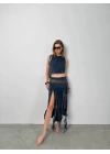 Fırfır Detay Denim Bluz