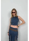 Fırfır Detay Denim Bluz