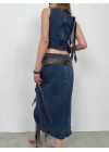 Fırfır Detay Denim Bluz