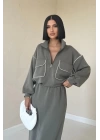 Füme Biyeli Sweatshirt Ve Etek Takım